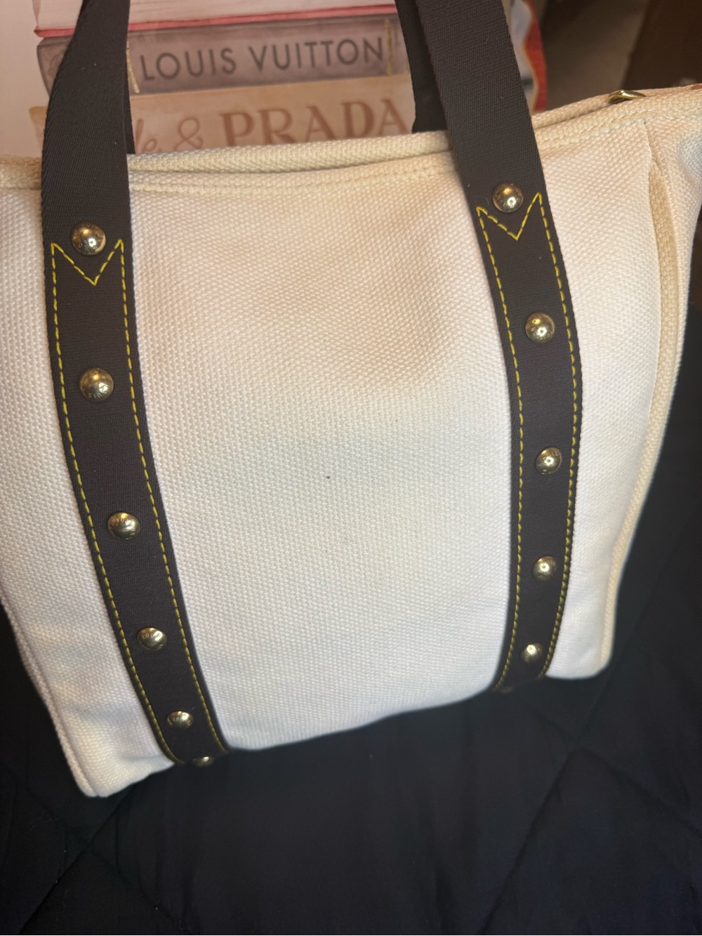 Louis Vuitton Antigua Cabas MM Authentic Canvas Tote Bag – White & Brown - Picture 3 of 16